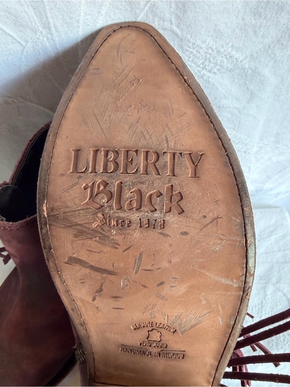Liberty Black Fringe Ankle Cowboy Boots in Burgundy - Women Size 8 - Picture 2 of 10